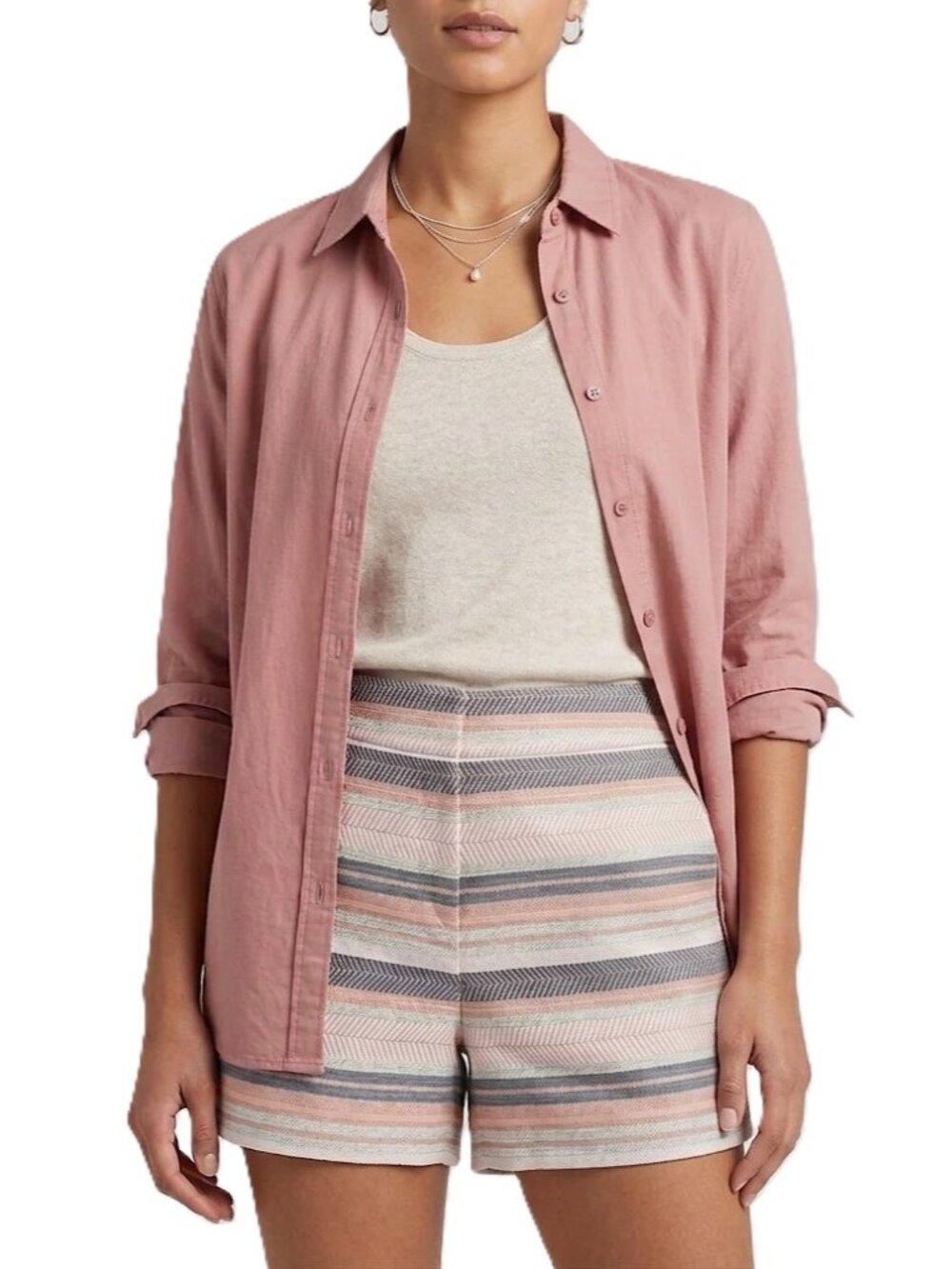 ANN TAYLOR PINK TEXTURED STRIPE PRINT CASUAL SIGNATURE FIT SHORTS SIZE: 8 NWT